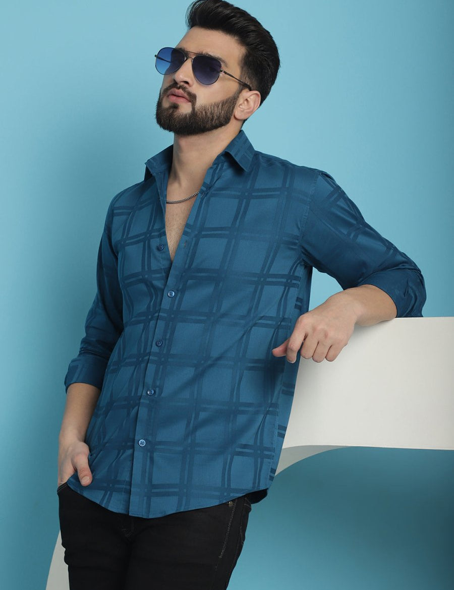 Peacock Blue Checked Casual Shirt - SF_908Peacock_S