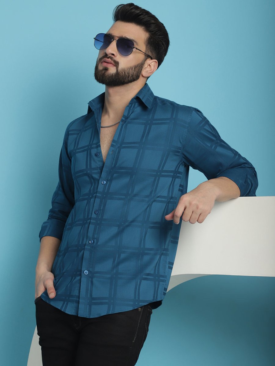 Peacock Blue Checked Casual Shirt - SF_908Peacock_S