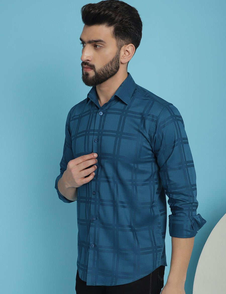 Peacock Blue Checked Casual Shirt - SF_908Peacock_S