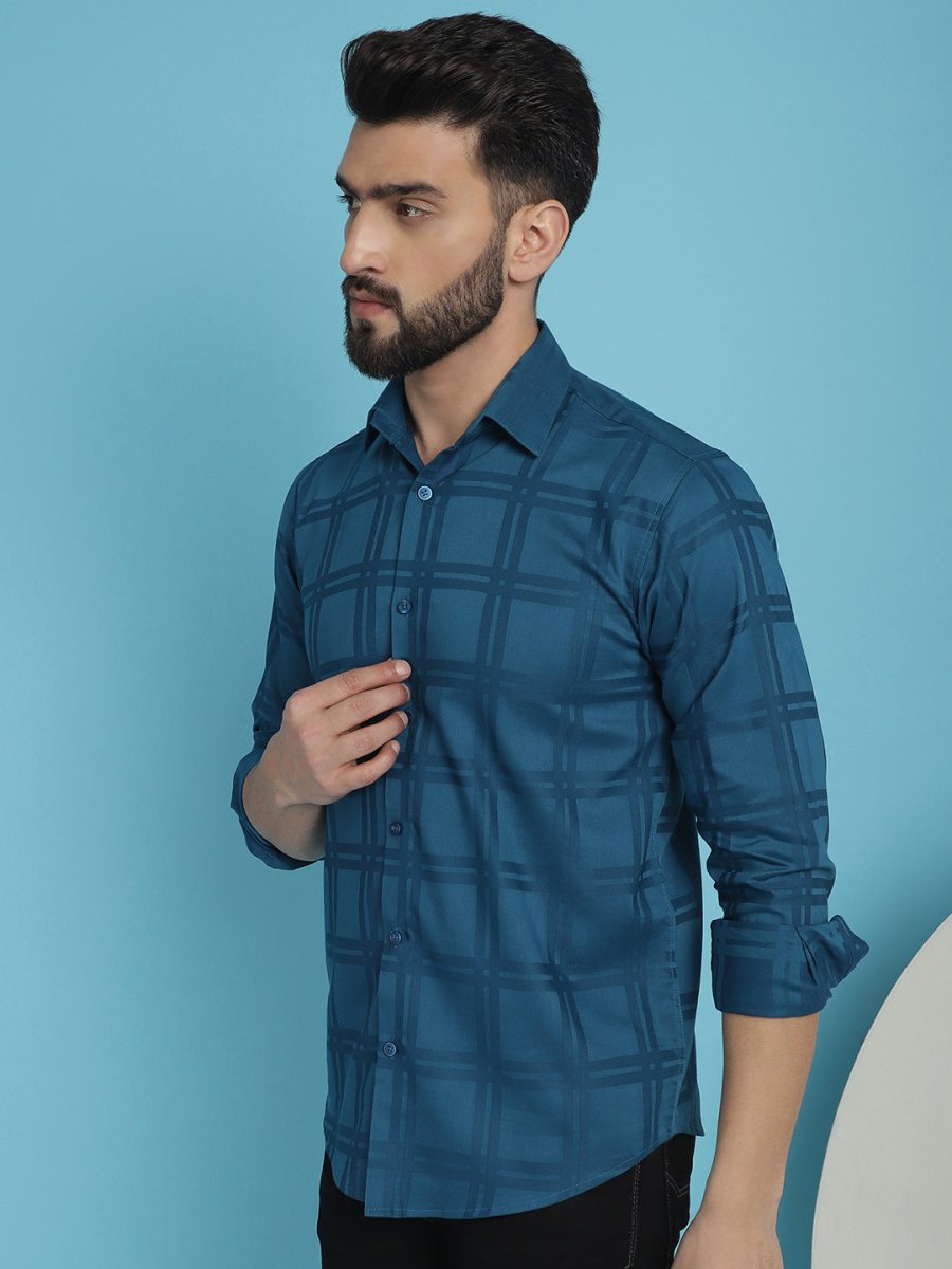 Peacock Blue Checked Casual Shirt - SF_908Peacock_S