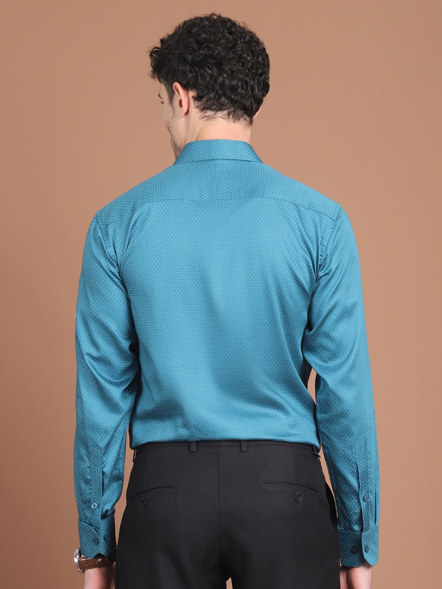 Peacock Blue Printed Regular Fit Formal Shirt for Men - SF_9027Peacock_S