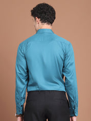 Peacock Blue Printed Regular Fit Formal Shirt for Men - SF_9027Peacock_S