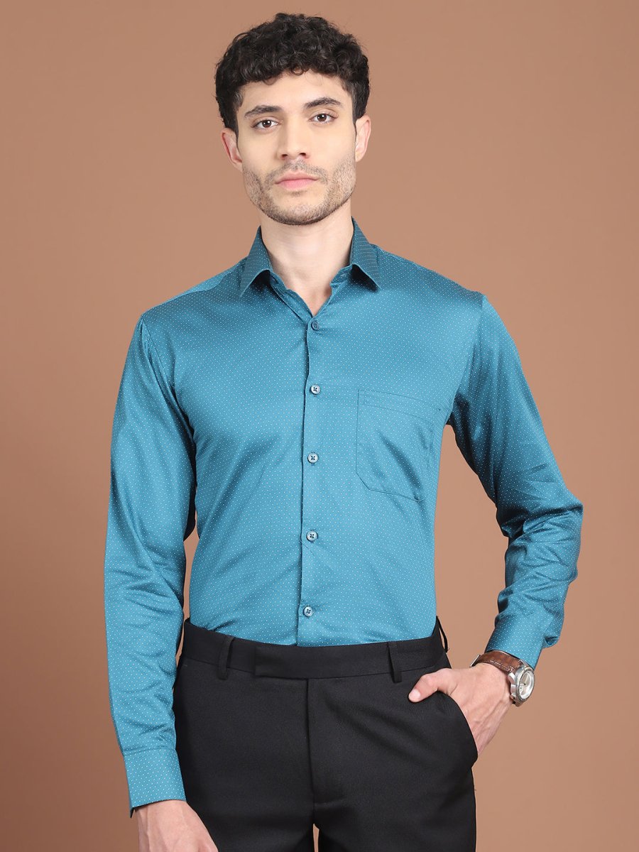 Peacock Blue Printed Regular Fit Formal Shirt for Men - SF_9027Peacock_S