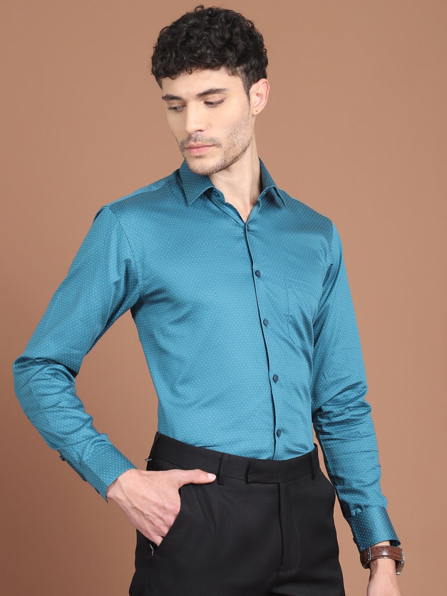 Peacock Blue Printed Regular Fit Formal Shirt for Men - SF_9027Peacock_S