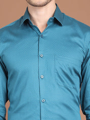 Peacock Blue Printed Regular Fit Formal Shirt for Men - SF_9027Peacock_S