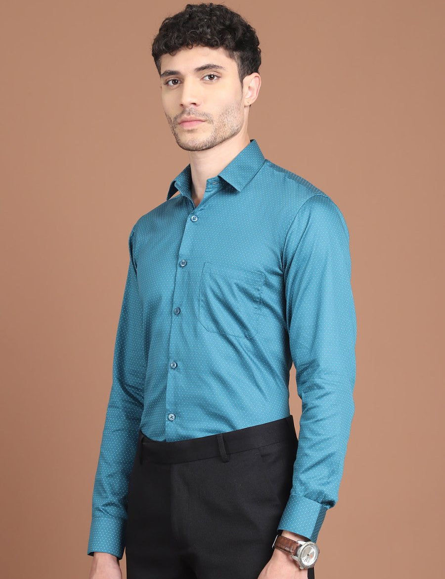 Peacock Blue Printed Regular Fit Formal Shirt for Men - SF_9027Peacock_S