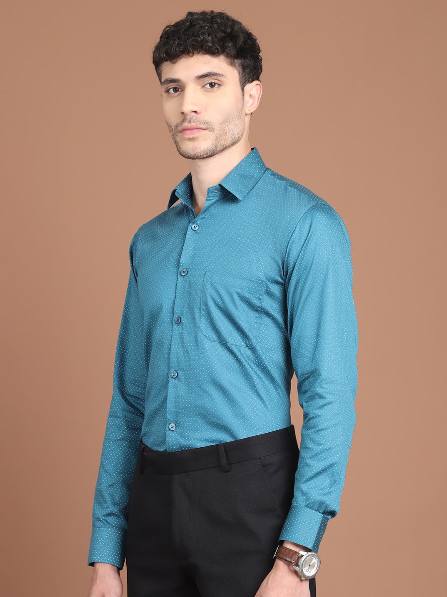 Peacock Blue Printed Regular Fit Formal Shirt for Men - SF_9027Peacock_S