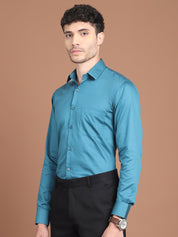 Peacock Blue Printed Regular Fit Formal Shirt for Men - SF_9027Peacock_S
