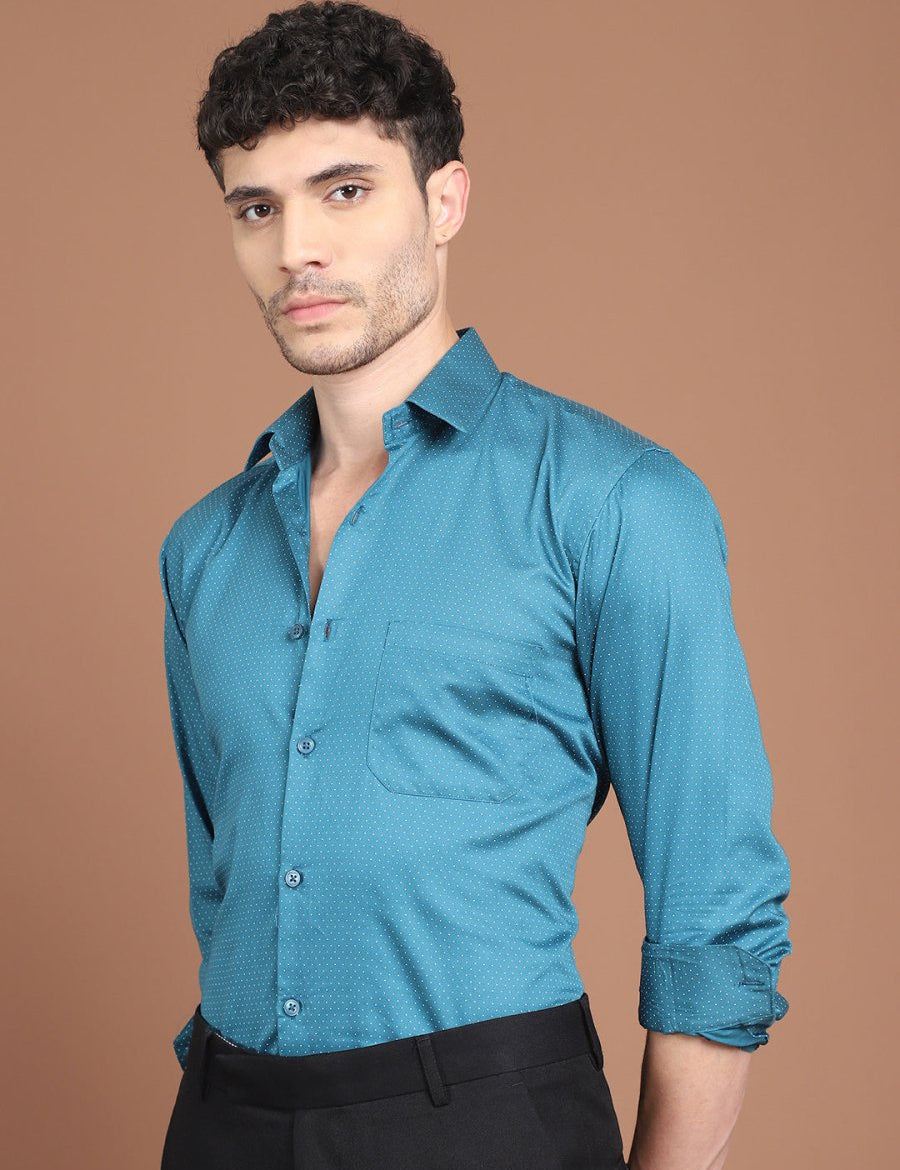 Peacock Blue Printed Regular Fit Formal Shirt for Men - SF_9027Peacock_S