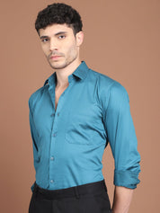 Peacock Blue Printed Regular Fit Formal Shirt for Men - SF_9027Peacock_S