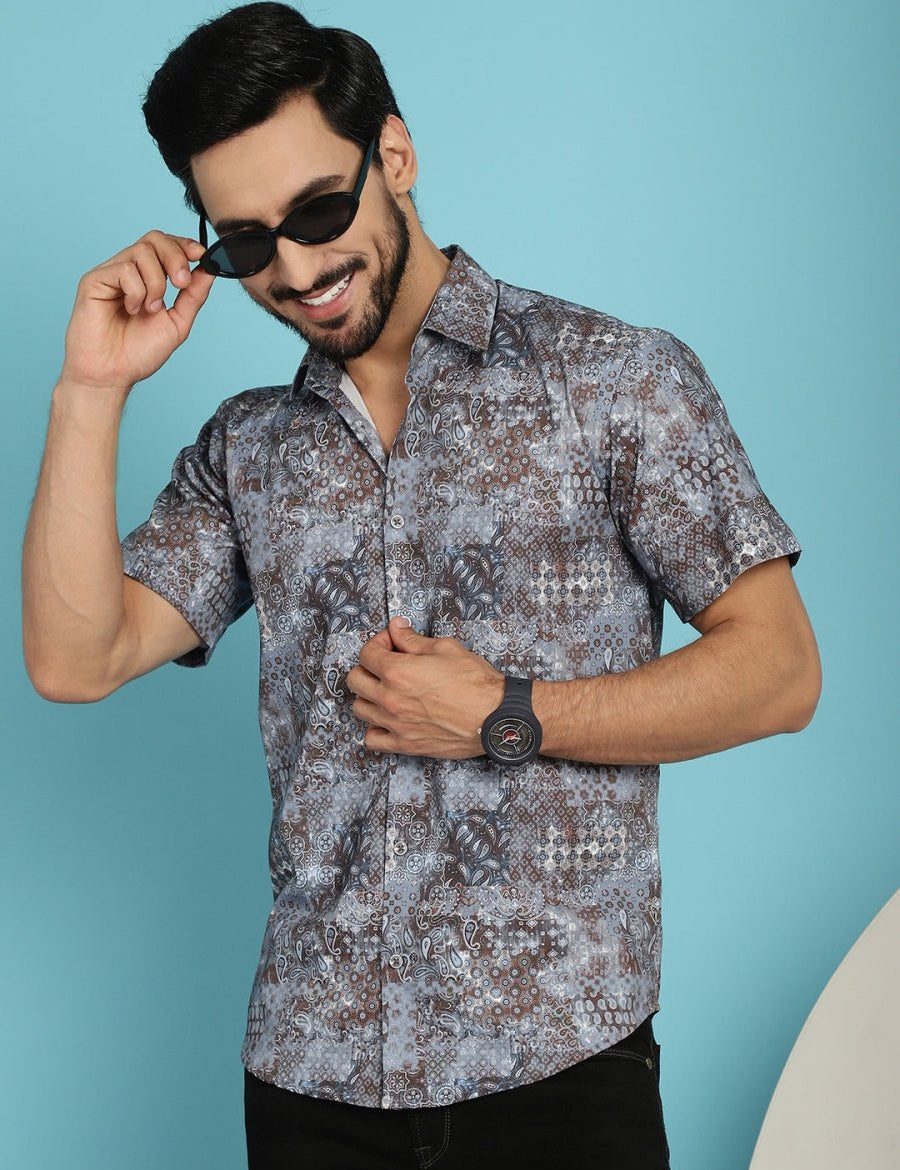Pejali Printed Casual Shirt - SF_912Brown_S