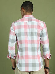 Pink Checked Cotton Shirt for Men - SF_877Pink_S
