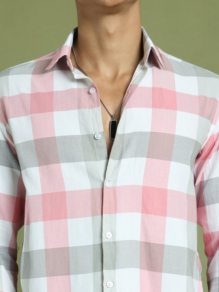 Pink Checked Cotton Shirt for Men - SF_877Pink_S