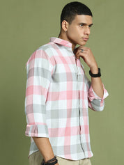 Pink Checked Cotton Shirt for Men - SF_877Pink_S