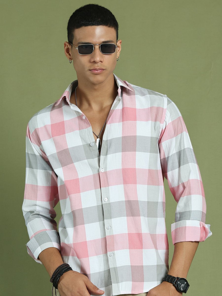 Pink Checked Cotton Shirt for Men - SF_877Pink_S