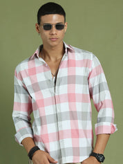 Pink Checked Cotton Shirt for Men - SF_877Pink_S