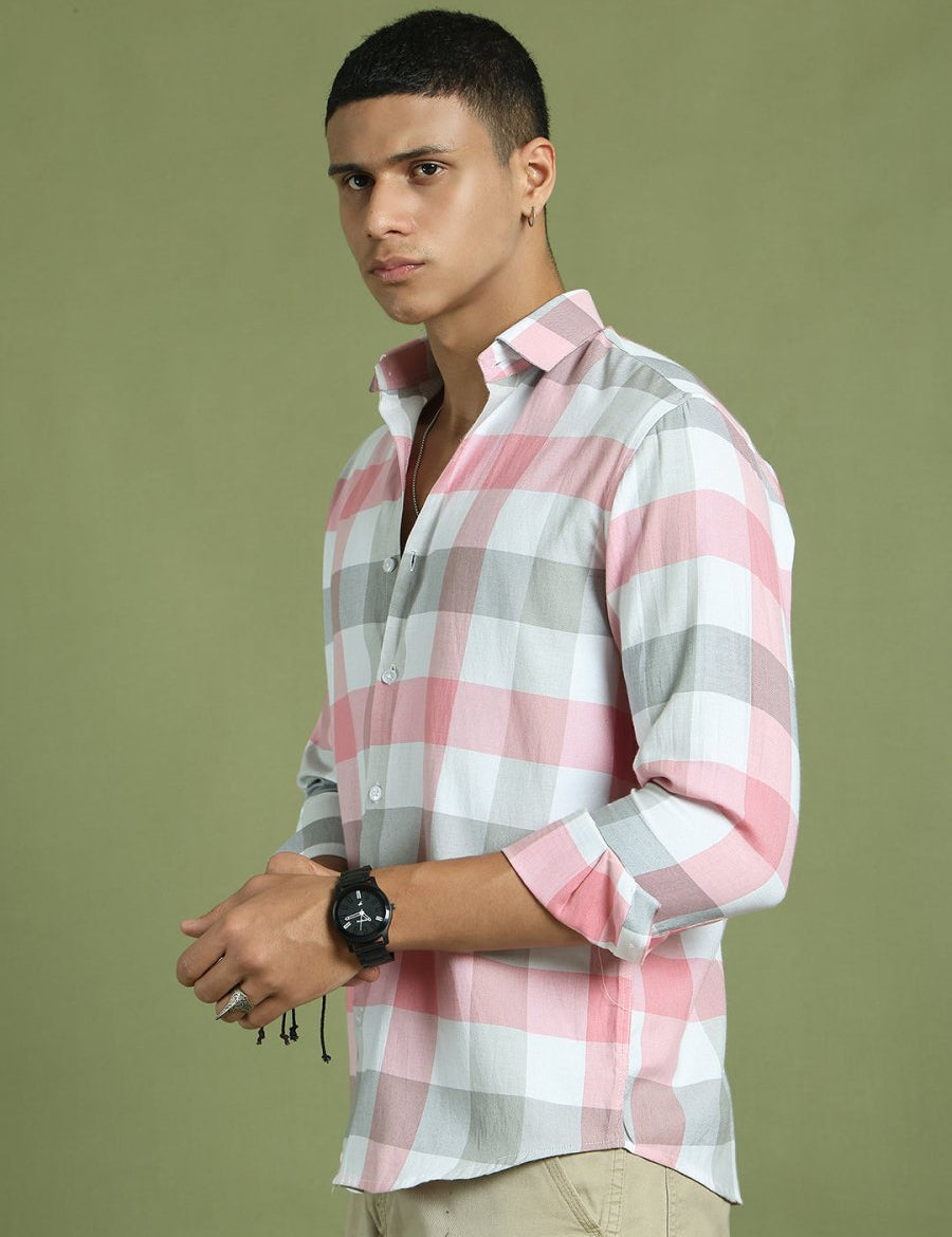 Pink Checked Cotton Shirt for Men - SF_877Pink_S