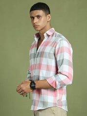 Pink Checked Cotton Shirt for Men - SF_877Pink_S