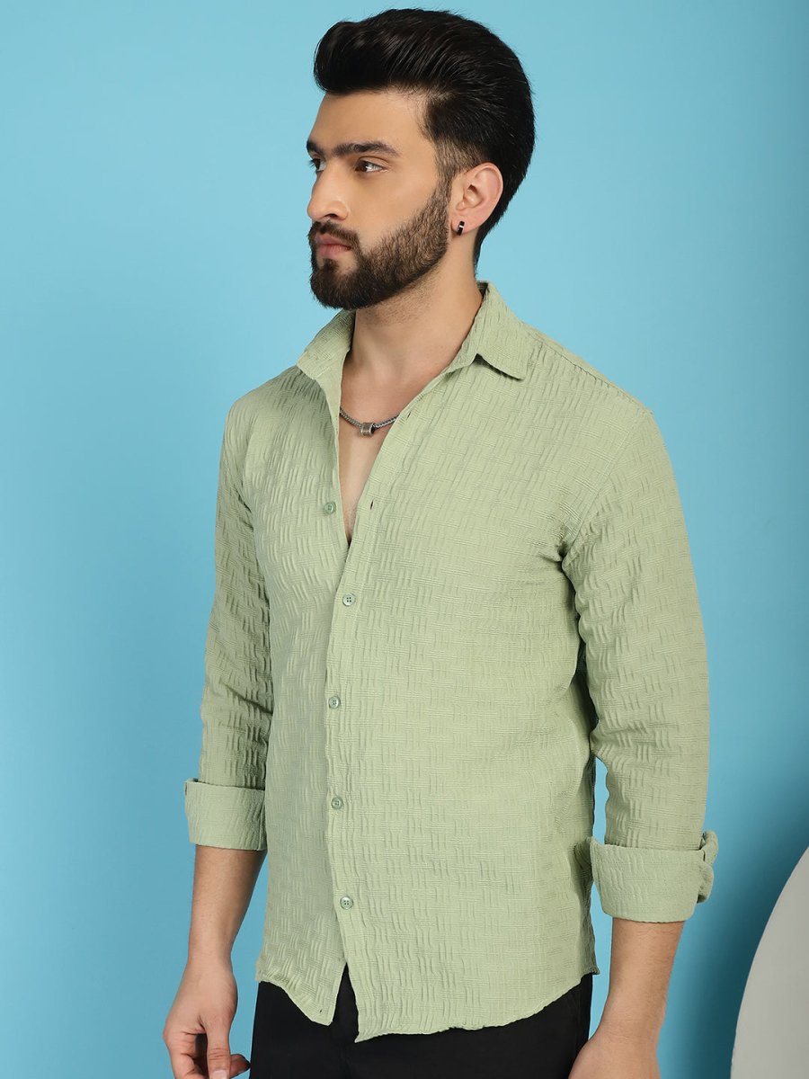 Pista Self Design Cotton Formal Shirt for Men - SF_928Pista_S