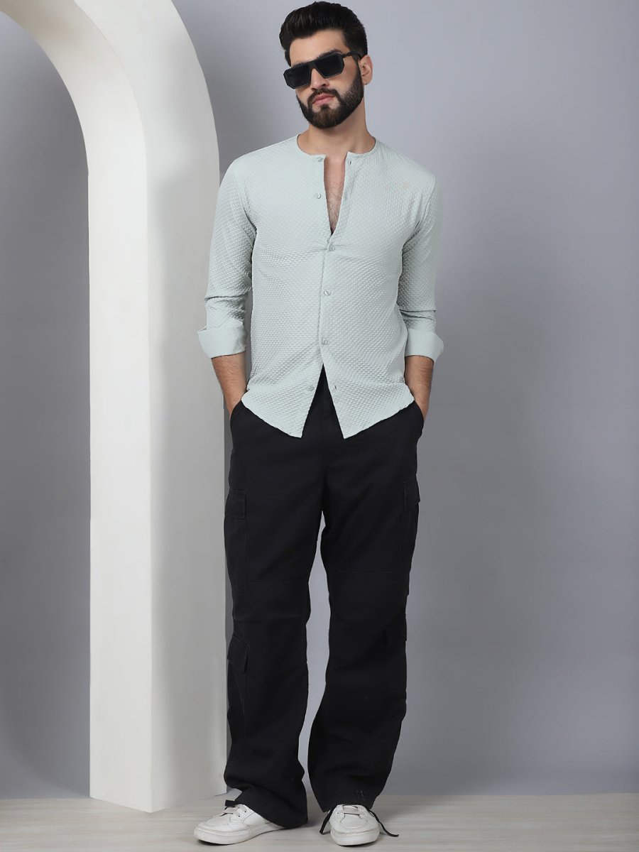 Pista Self Design Cotton Formal Shirt for Men - SF_963Pista_S
