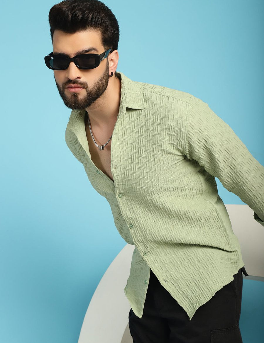 Pista Self Design Cotton Formal Shirt for Men - SF_928Pista_S