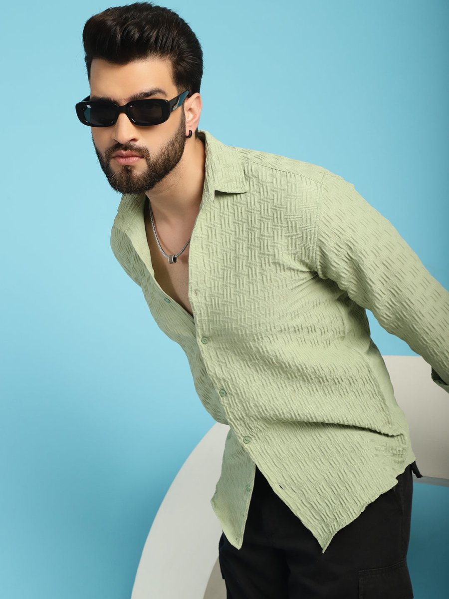 Pista Self Design Cotton Formal Shirt for Men - SF_928Pista_S