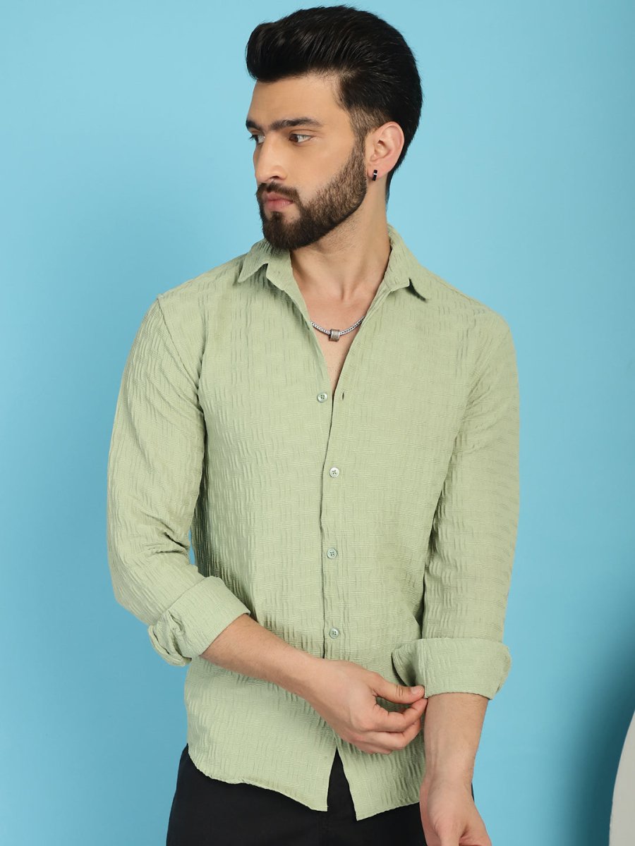 Pista Self Design Cotton Formal Shirt for Men - SF_928Pista_S
