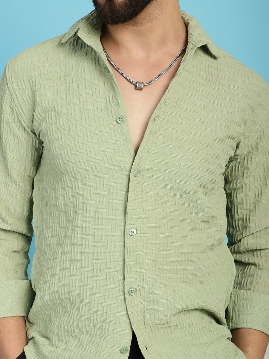 Pista Self Design Cotton Formal Shirt for Men - SF_928Pista_S