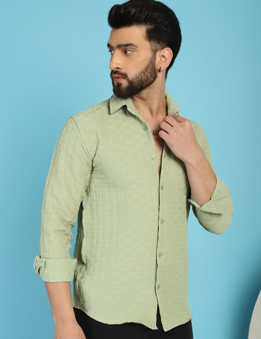 Pista Self Design Cotton Formal Shirt for Men - SF_928Pista_S