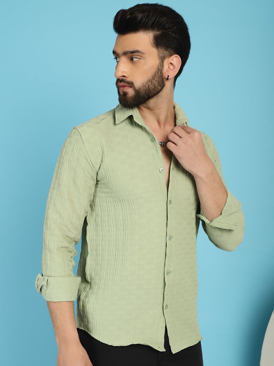 Pista Self Design Cotton Formal Shirt for Men - SF_928Pista_S