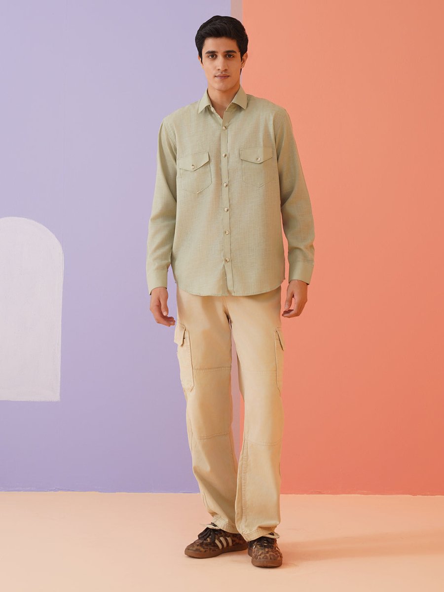 Pista Solid Cotton Formal Shirt for Men - SF_9011Pista_S