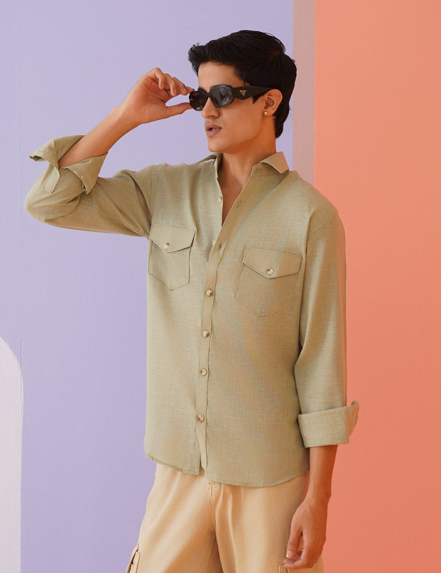 Pista Solid Cotton Formal Shirt for Men - SF_9011Pista_S
