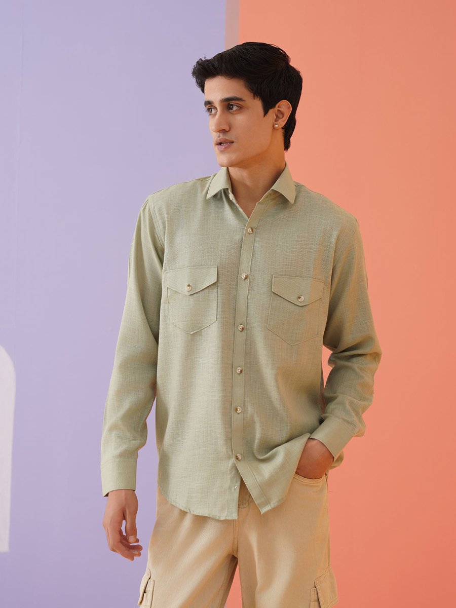 Pista Solid Cotton Formal Shirt for Men - SF_9011Pista_S