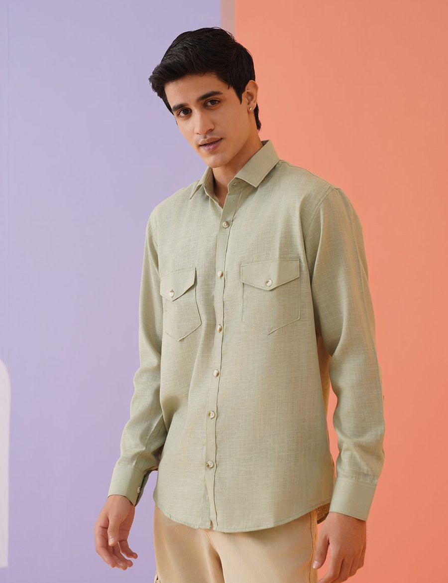 Pista Solid Cotton Formal Shirt for Men - SF_9011Pista_S