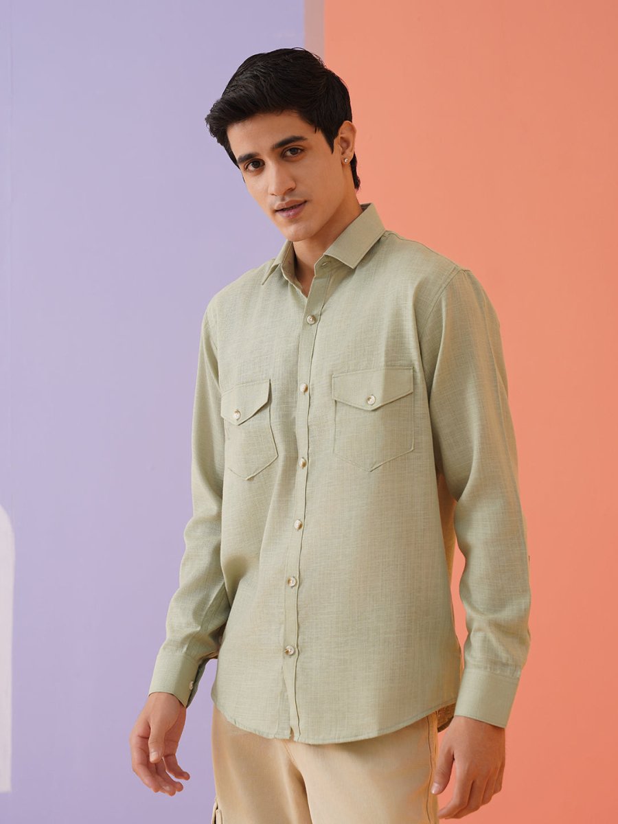 Pista Solid Cotton Formal Shirt for Men - SF_9011Pista_S