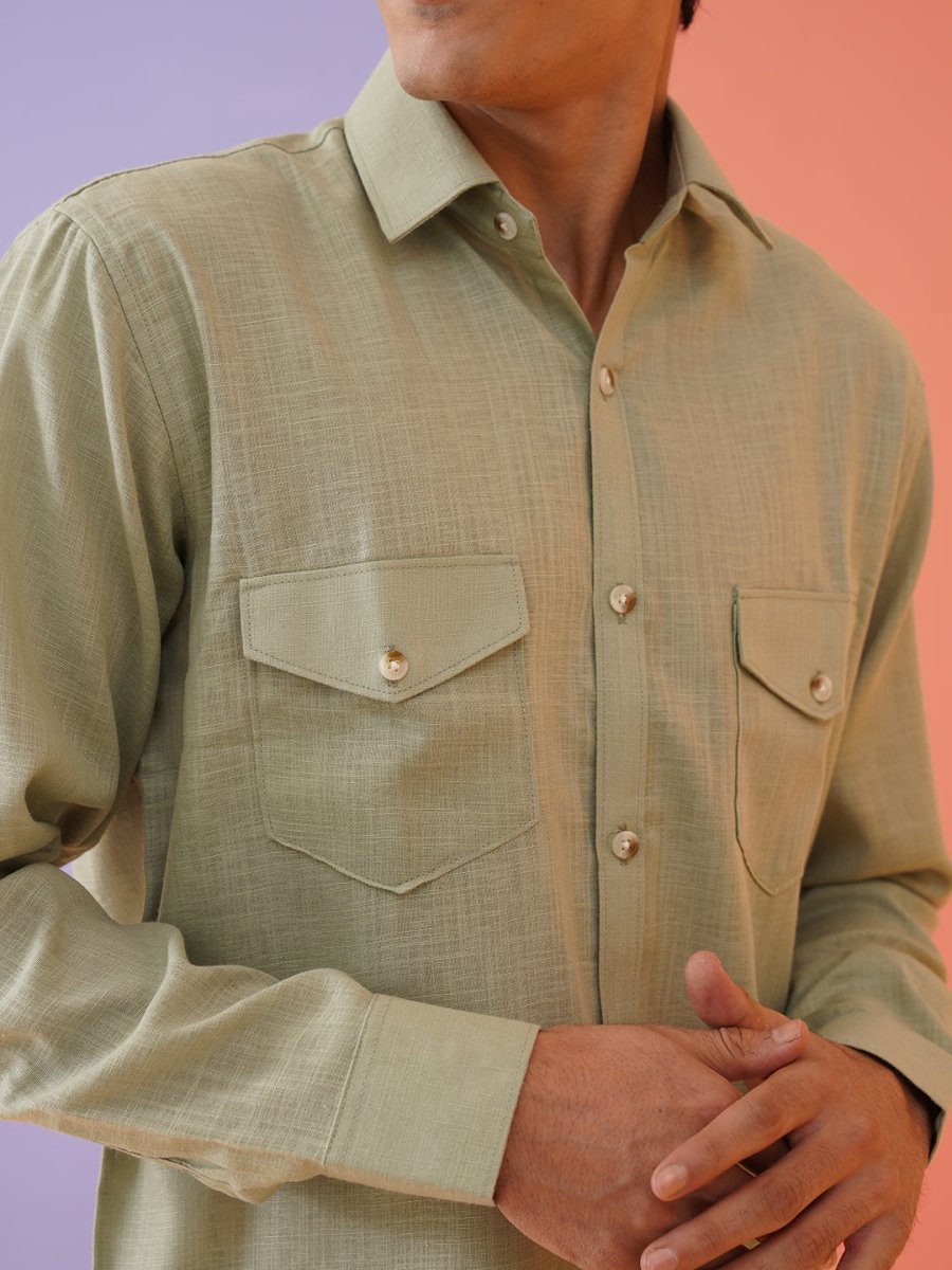 Pista Solid Cotton Formal Shirt for Men - SF_9011Pista_S