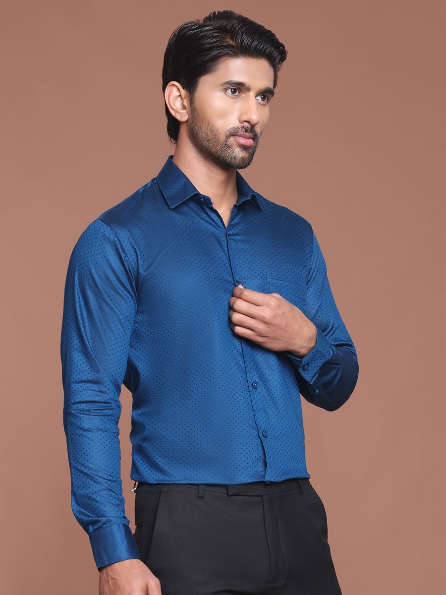 Polka Dot Printed Formal Shirt - SF_9045Peacock_S