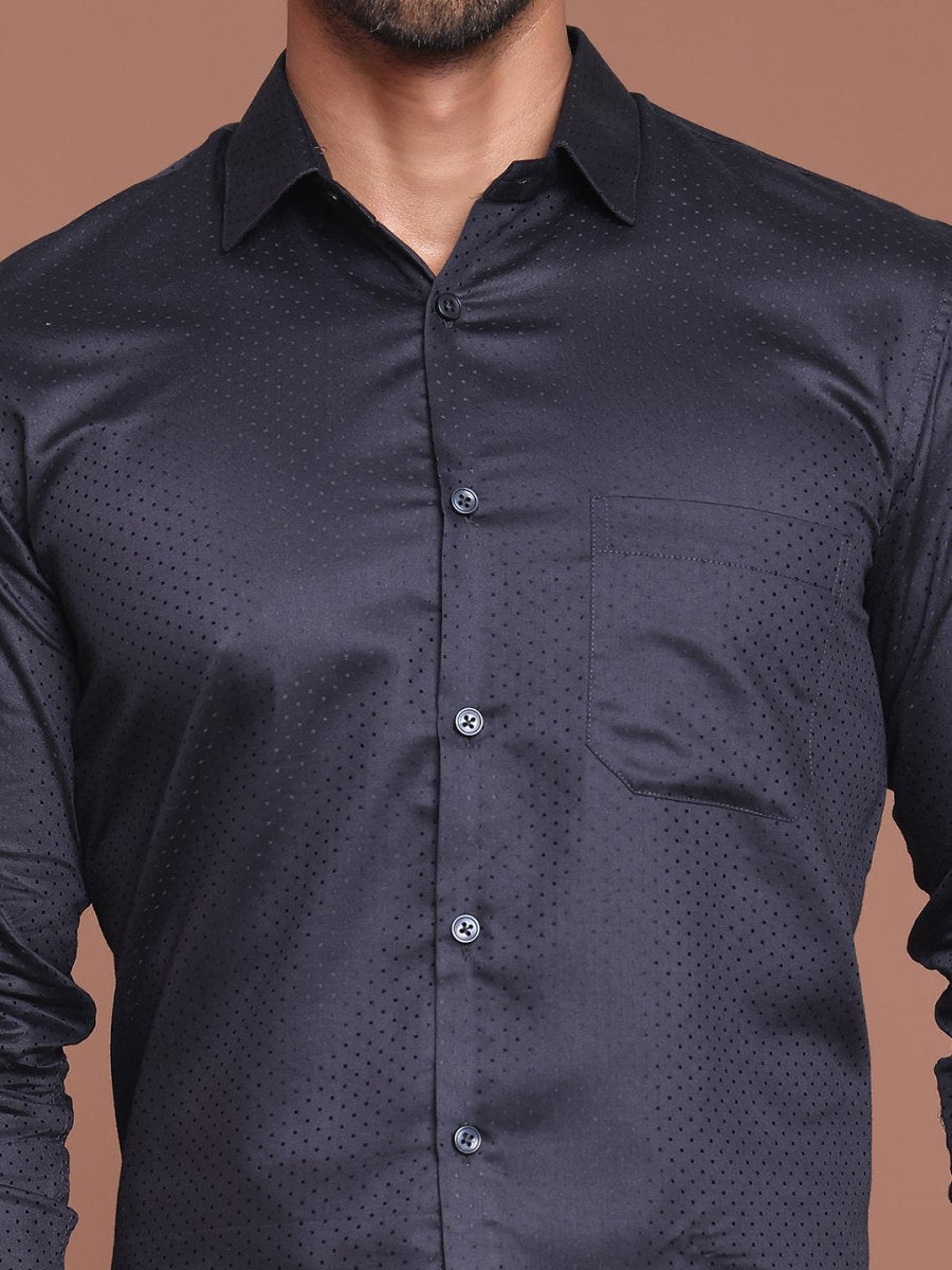 Polka Dot Printed Formal Shirt - SF_9045Black_S