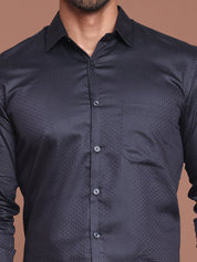 Polka Dot Printed Formal Shirt - SF_9045Black_S