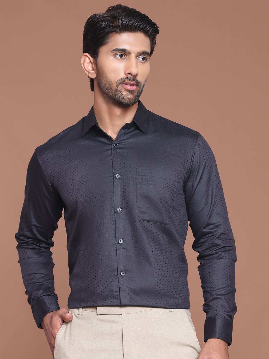 Polka Dot Printed Formal Shirt - SF_9045Black_S