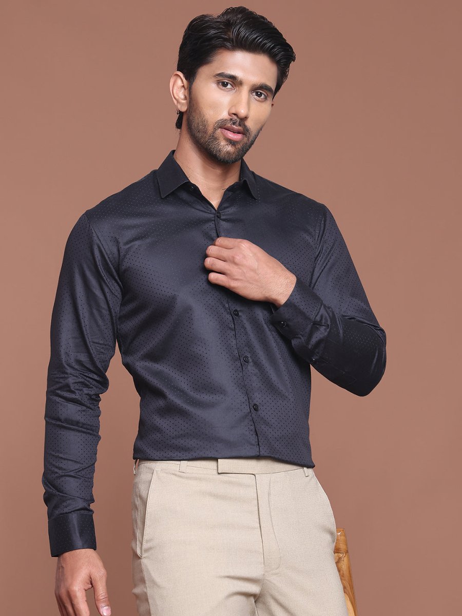Polka Dot Printed Formal Shirt - SF_9045Black_S
