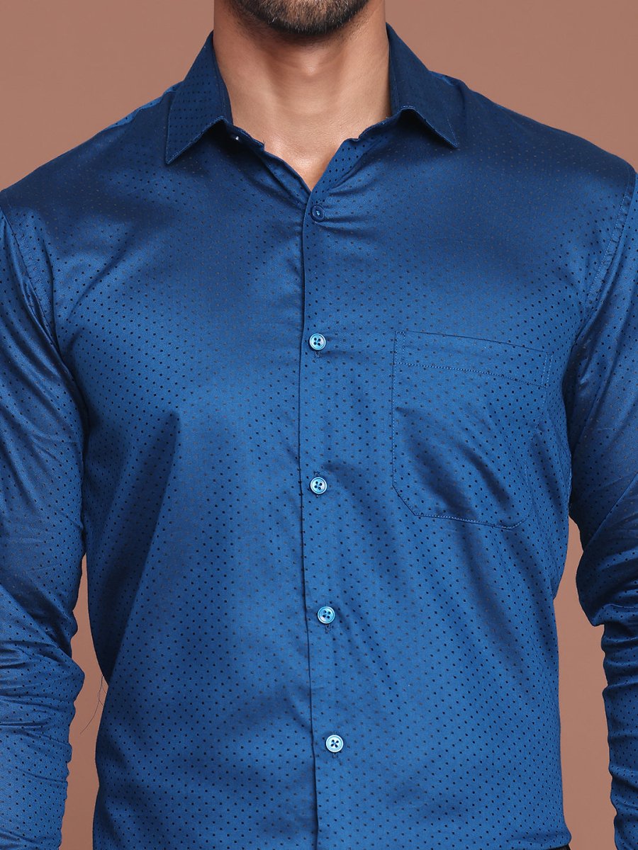 Polka Dot Printed Formal Shirt - SF_9045Peacock_S