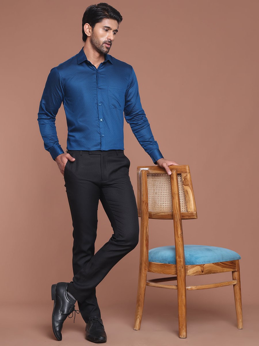 Polka Dot Printed Formal Shirt - SF_9045Peacock_S