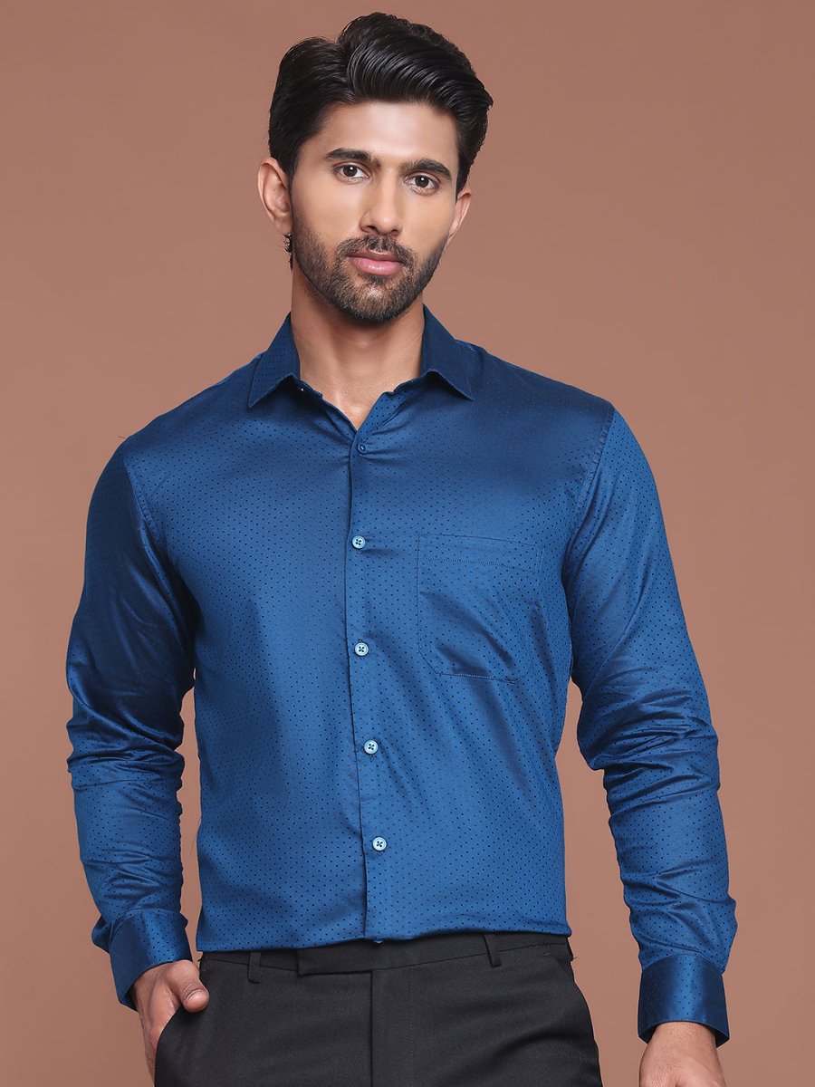 Polka Dot Printed Formal Shirt - SF_9045Peacock_S