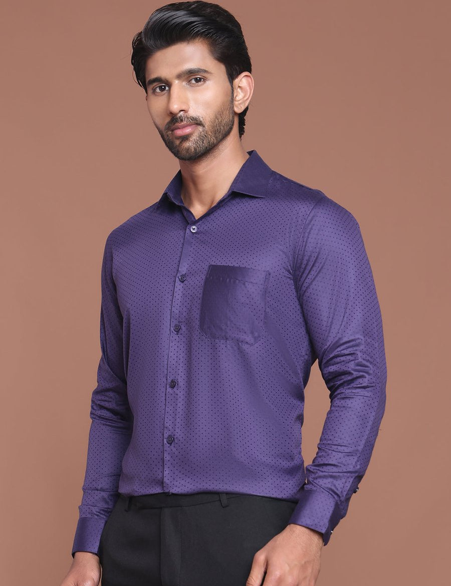 Polka Dot Printed Formal Shirt - SF_9045Purple_S