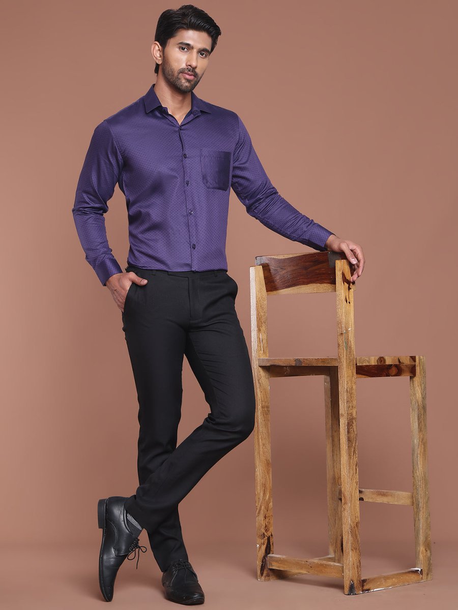 Polka Dot Printed Formal Shirt - SF_9045Purple_S