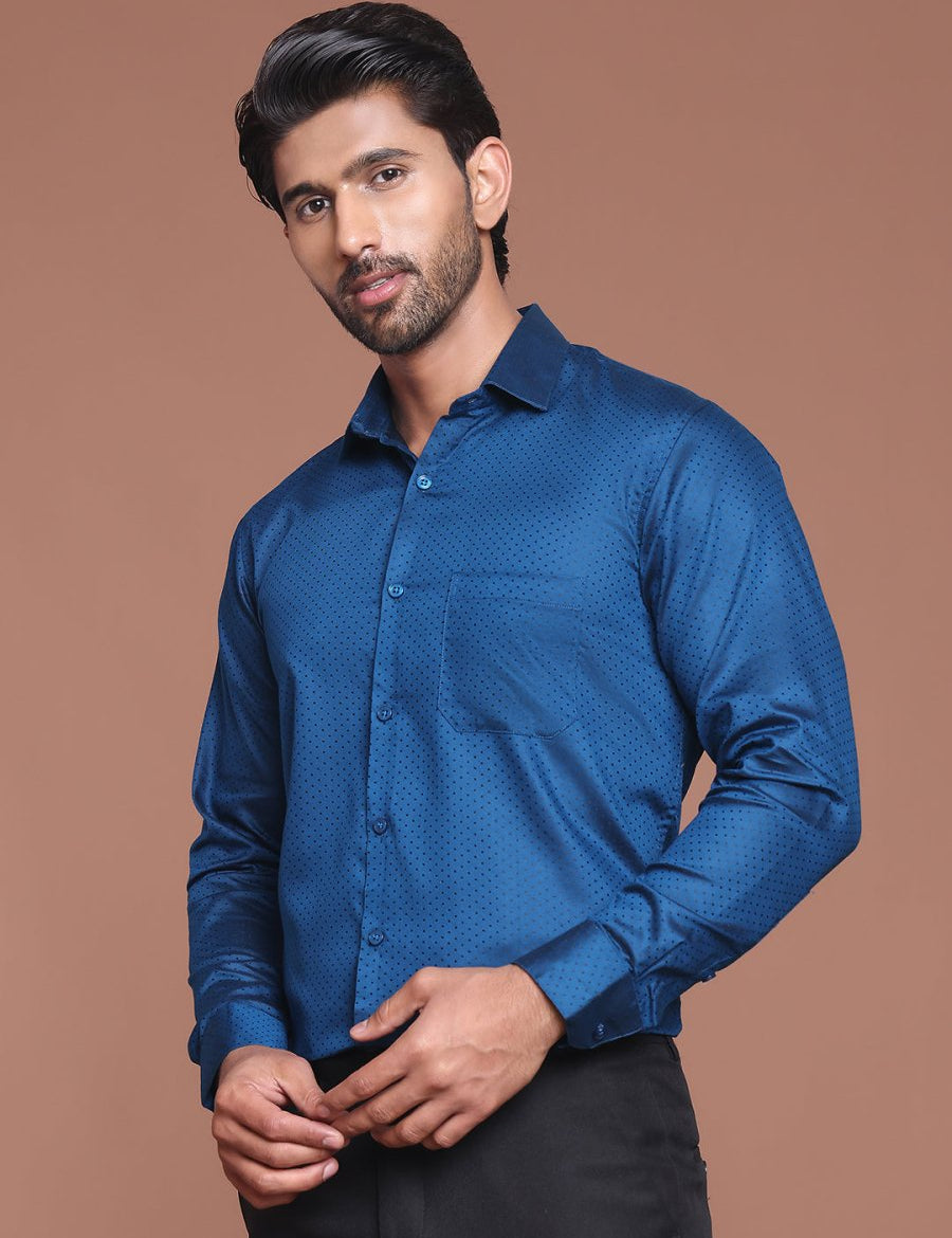 Polka Dot Printed Formal Shirt - SF_9045Peacock_S