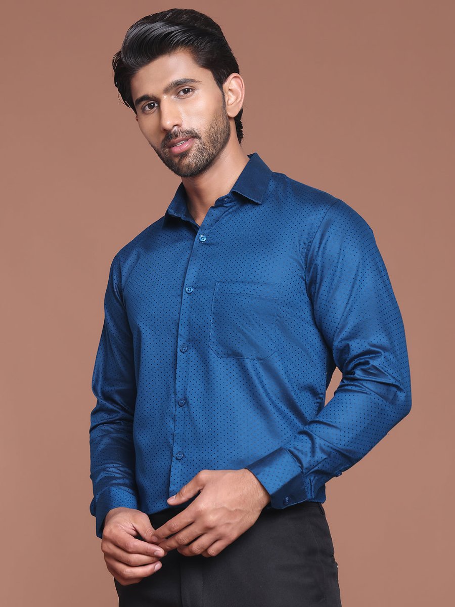 Polka Dot Printed Formal Shirt - SF_9045Peacock_S