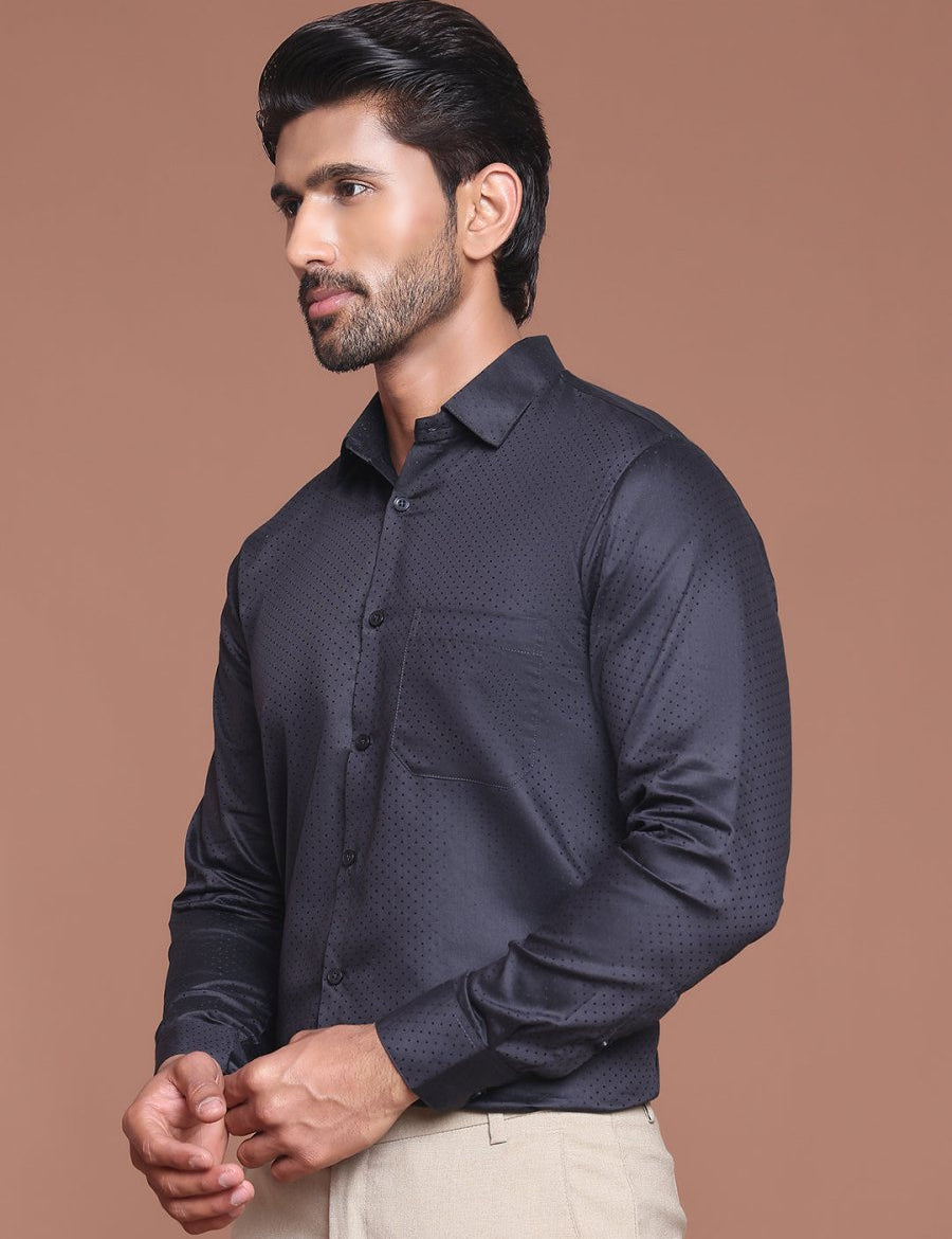 Polka Dot Printed Formal Shirt - SF_9045Black_S