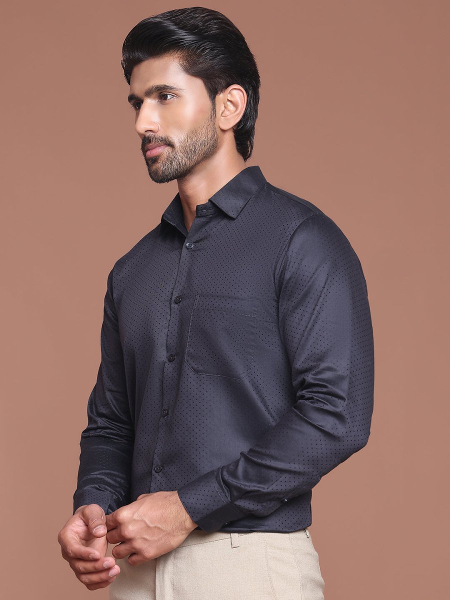 Polka Dot Printed Formal Shirt - SF_9045Black_S